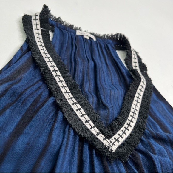 POUPETTE ST BARTH Beline Navy Deep Fringe V-Neck Slim Ruffle Mini Dress - Picture 5 of 15